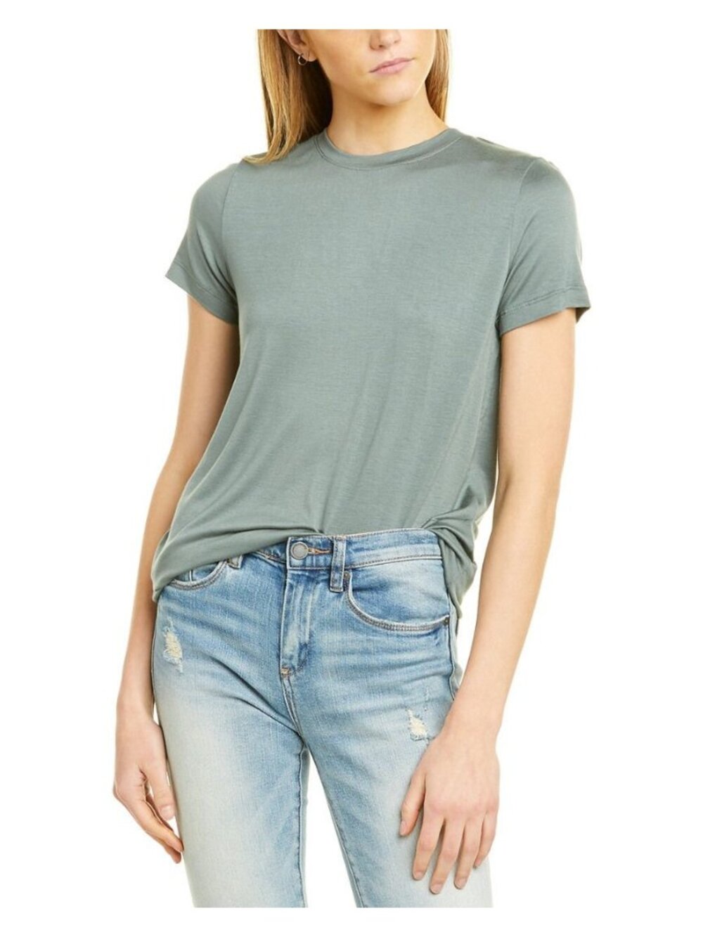 Three Dots Womens T-Shirt Short Sleeve Sage Green Solid Crewneck Size Medium